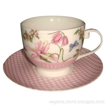 180cc Coffee Cup and Saucer Set in Printing Gift Box, with Pure Pink Motif